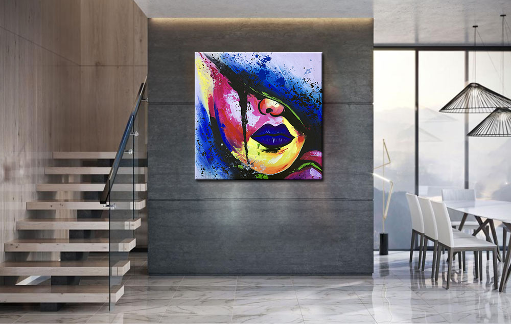 Vrouwen schilderij Intense Blue Lips - Afbeelding 4