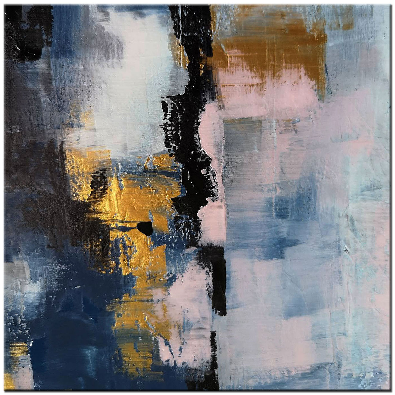 Abstract schilderij Goud en Blauw 100x100cm