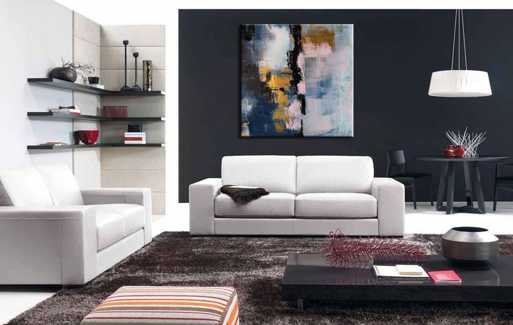 Abstract schilderij Goud en Blauw 100x100cm - Afbeelding 4