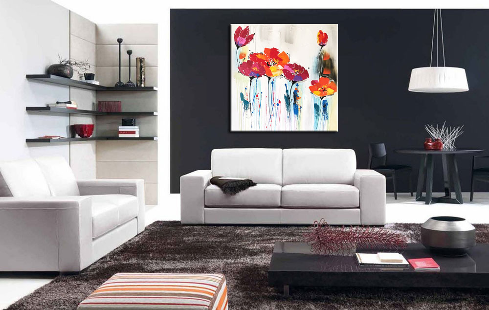 Bloemen schilderij Rode en Oranje Bloemen - Afbeelding 2