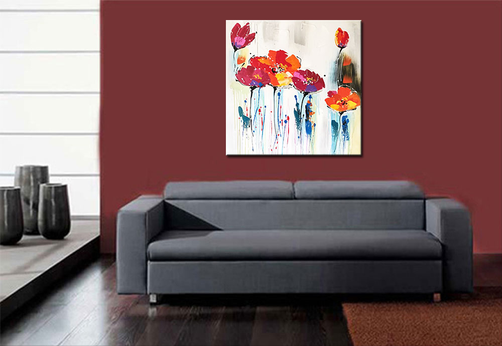 Bloemen schilderij Rode en Oranje Bloemen - Afbeelding 4