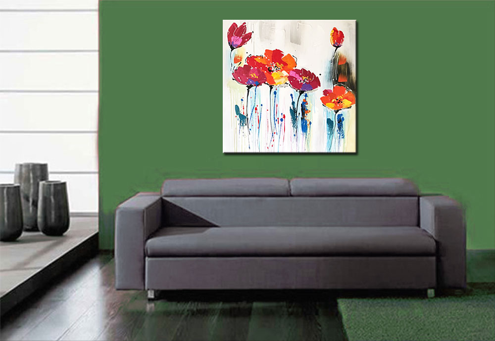 Bloemen schilderij Rode en Oranje Bloemen - Afbeelding 3