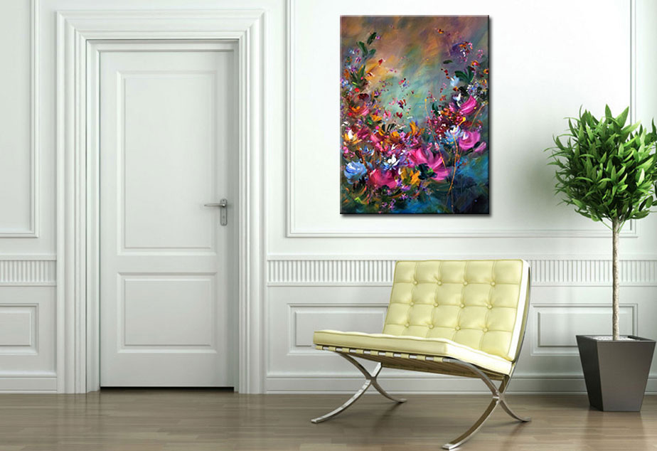 Olivia modern bloemen schilderij 90x120cm - Afbeelding 2