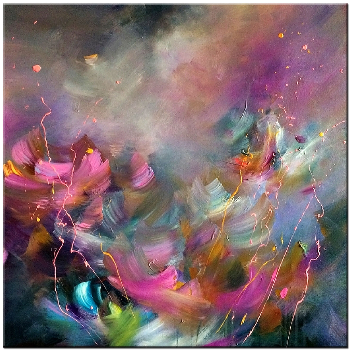 Bloemen schilderij Abstracte Viooltinten 100x100cm