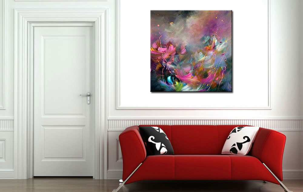 Bloemen schilderij Abstracte Viooltinten 100x100cm - Afbeelding 2