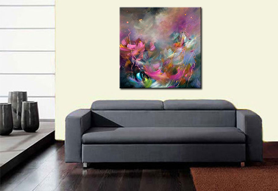 Bloemen schilderij Abstracte Viooltinten 100x100cm - Afbeelding 3