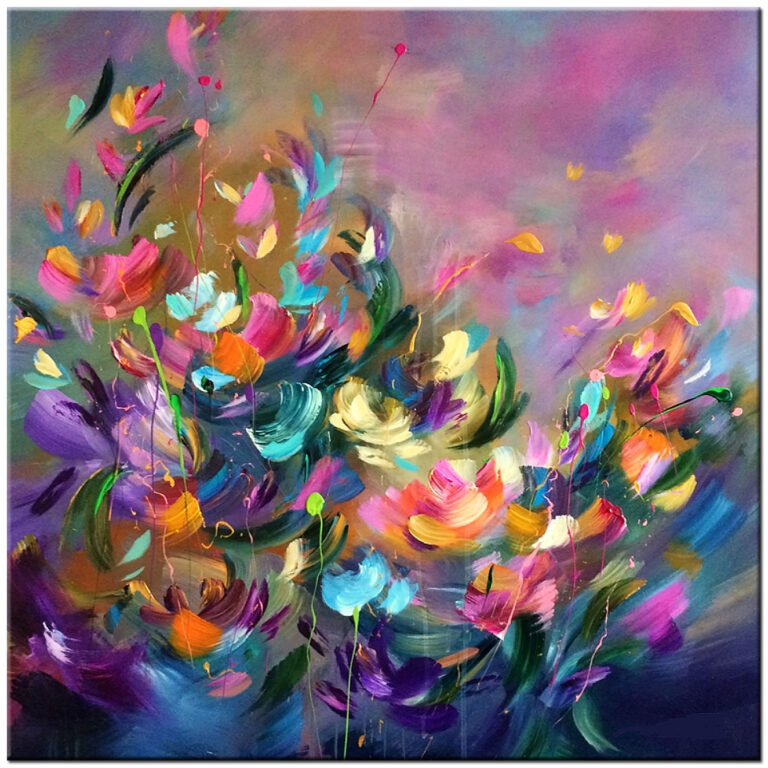 Bloemen schilderij kleurrijk boeket handgeschilderd modern olieverf doek