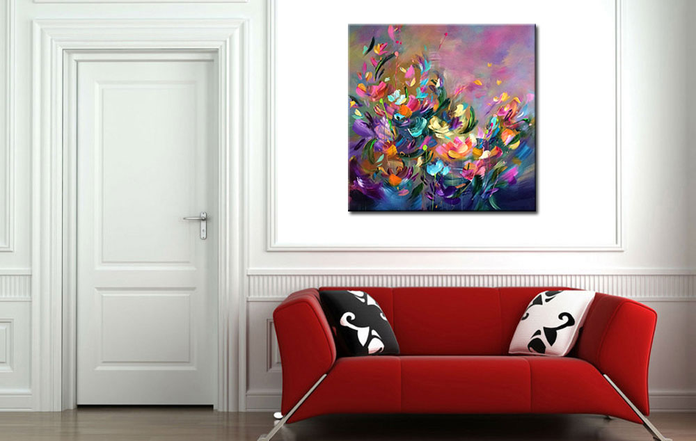 Bloemen schilderij Kleurrijk Boeket 100x100cm - Afbeelding 3