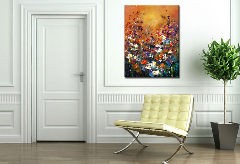 Bloemenperk modern bloemen schilderij 90x120cm - Afbeelding 2