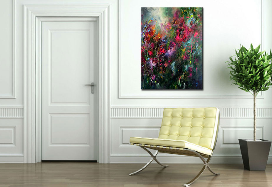 Bloemen schilderij Abstracte Tuin 90x120cm - Afbeelding 2