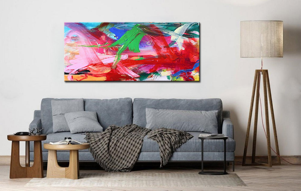 Abstract schilderij Speelse harmonie van kleur 160x70cm - Afbeelding 4
