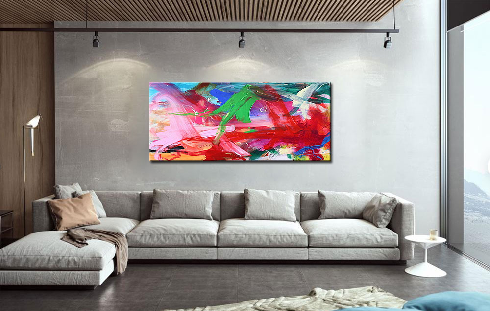 Abstract schilderij Speelse harmonie van kleur 160x70cm - Afbeelding 3