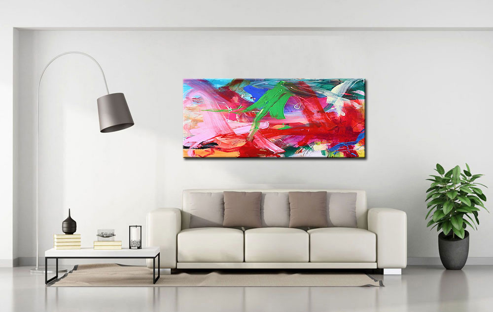 Abstract schilderij Speelse harmonie van kleur 160x70cm - Afbeelding 2