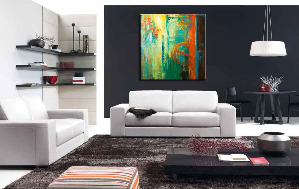 Abstract schilderij Industrial Green 100x100cm - Afbeelding 4