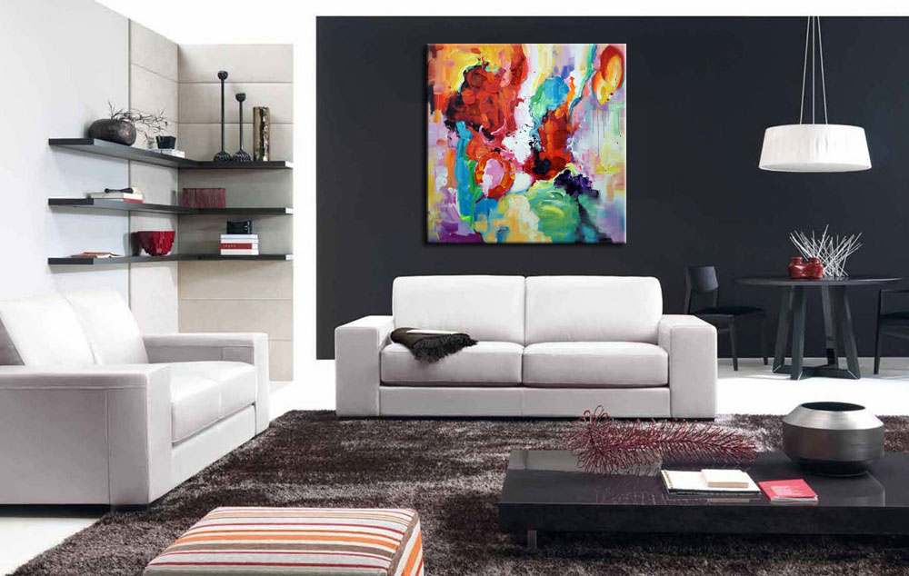 Colores Alegres abstract modern schilderij 100x100cm - Afbeelding 3