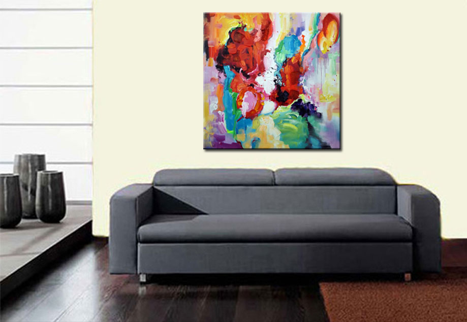 Colores Alegres abstract modern schilderij 100x100cm - Afbeelding 4