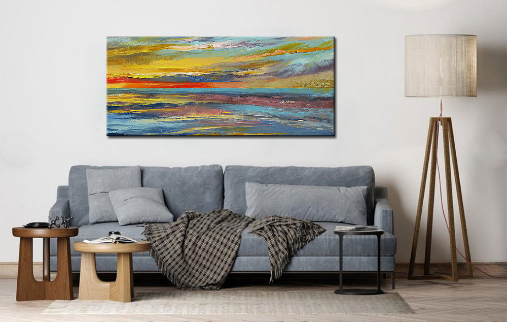 Abstract schilderij Zonsondergang aan Zee 160x70cm - Afbeelding 4