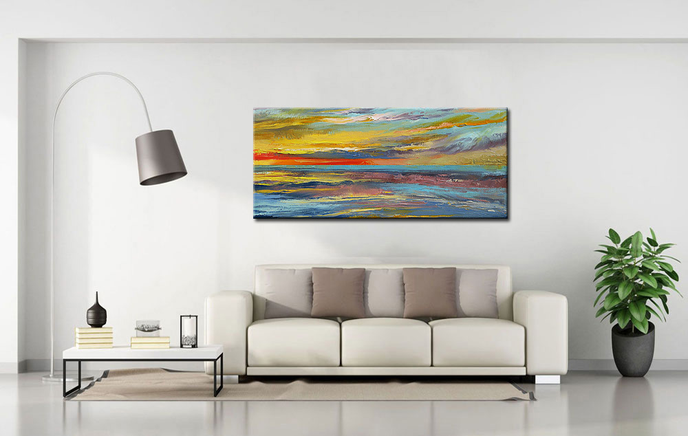 Abstract schilderij Zonsondergang aan Zee 160x70cm - Afbeelding 3
