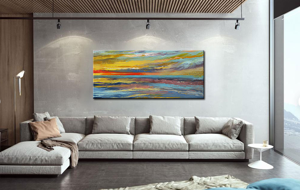 Abstract schilderij Zonsondergang aan Zee 160x70cm - Afbeelding 2