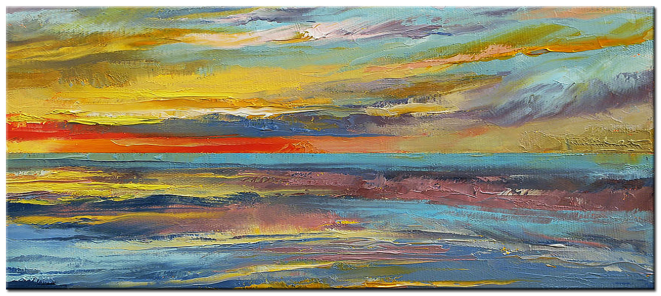 Abstract schilderij Zonsondergang aan Zee 160x70cm
