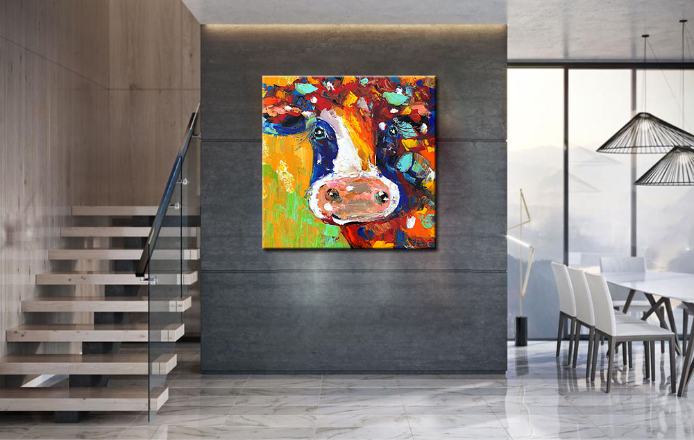 Koe modern vrolijk schilderij - Afbeelding 3