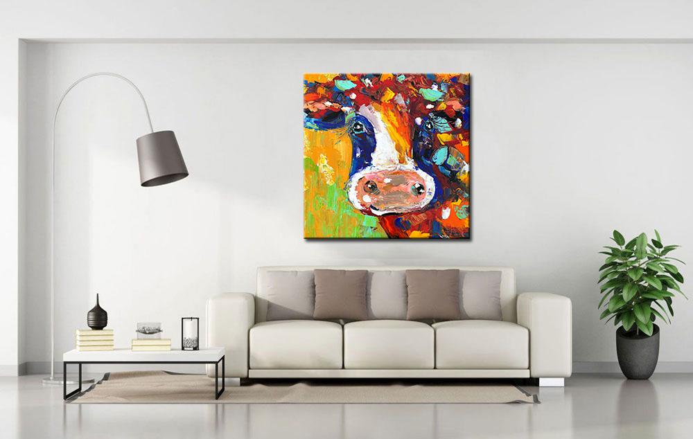 Koe modern vrolijk schilderij - Afbeelding 2