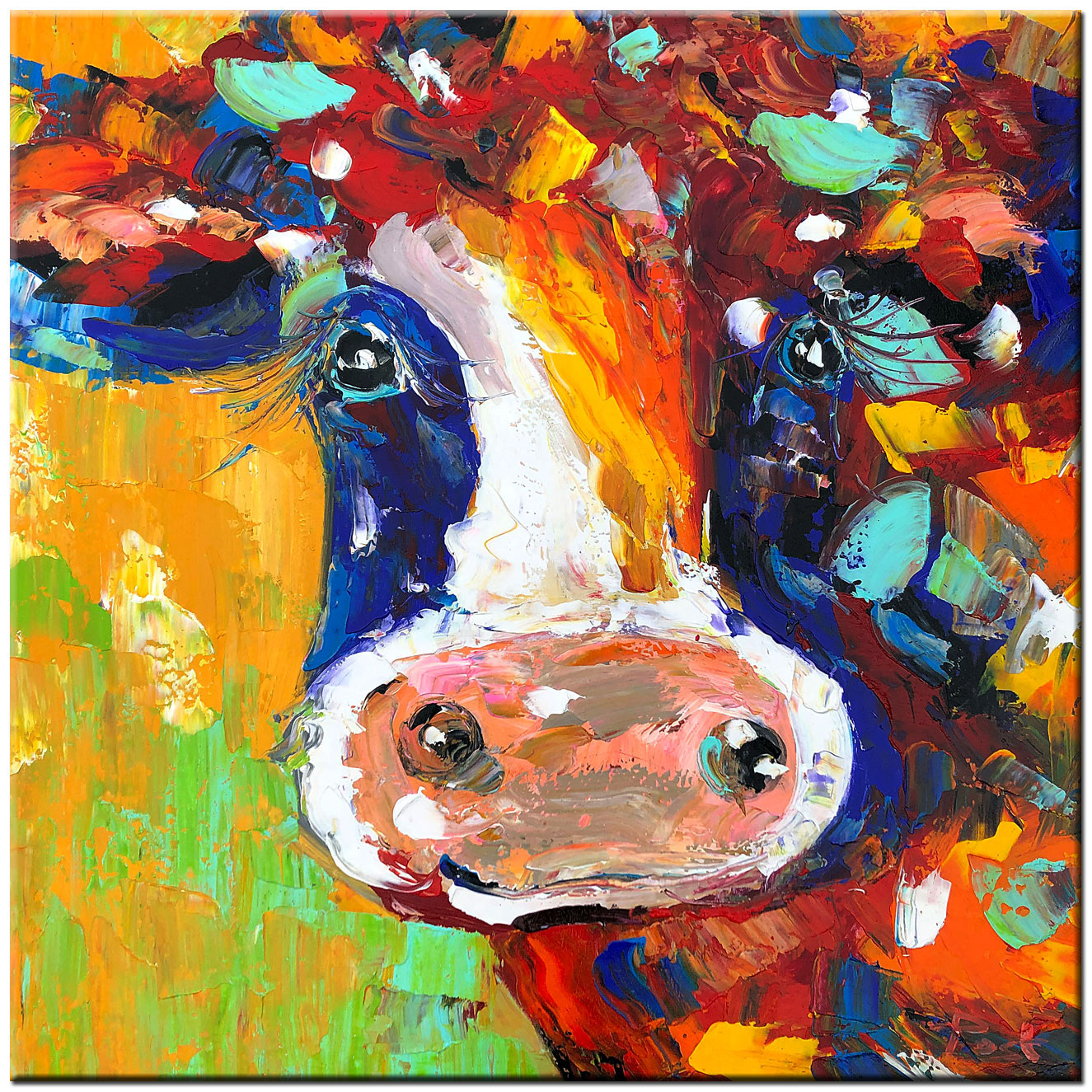 Koe modern vrolijk schilderij