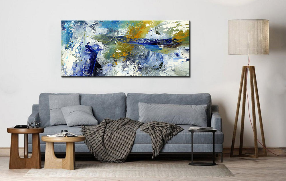 Abstract schilderij Kracht van Blauw 160x70cm - Afbeelding 4