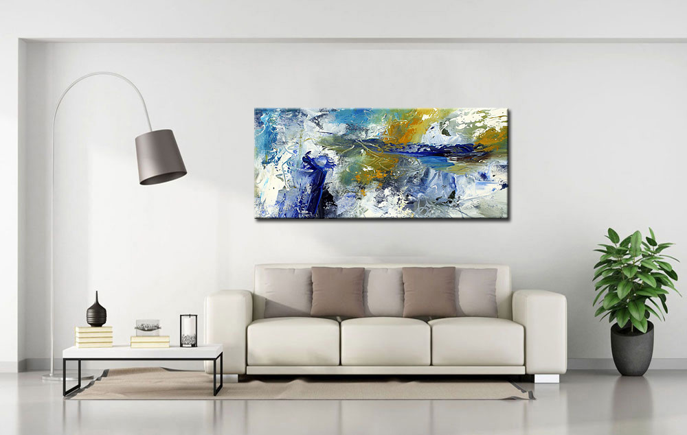 Abstract schilderij Kracht van Blauw 160x70cm - Afbeelding 3