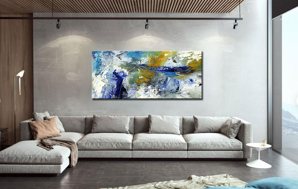 Abstract schilderij Kracht van Blauw 160x70cm - Afbeelding 2