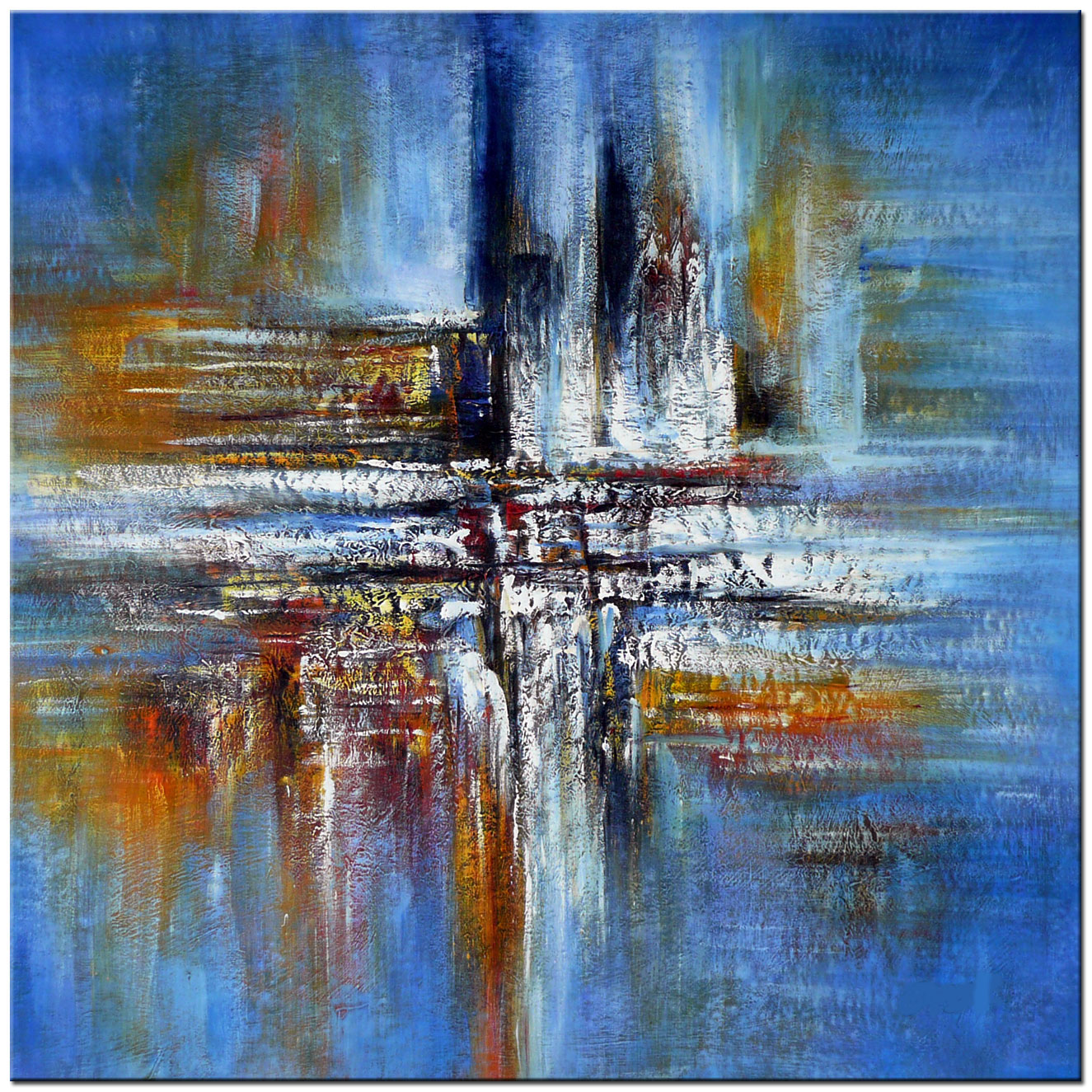 Blue Dust abstract modern schilderij 100x100cm
