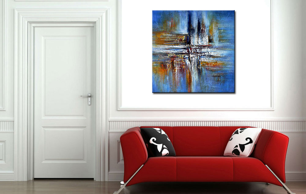 Blue Dust abstract modern schilderij 100x100cm - Afbeelding 3