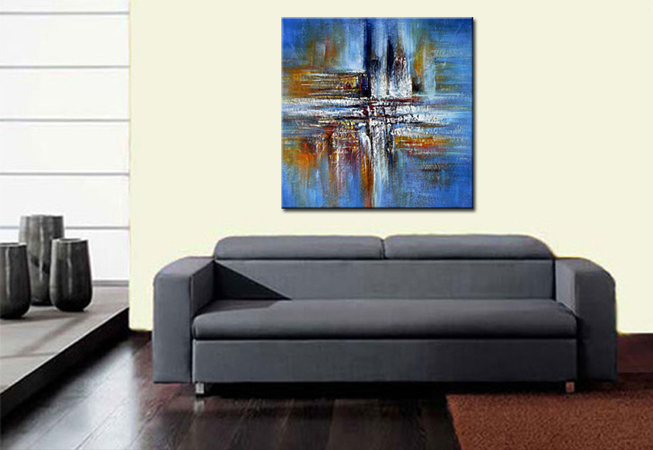 Blue Dust abstract modern schilderij 100x100cm - Afbeelding 2