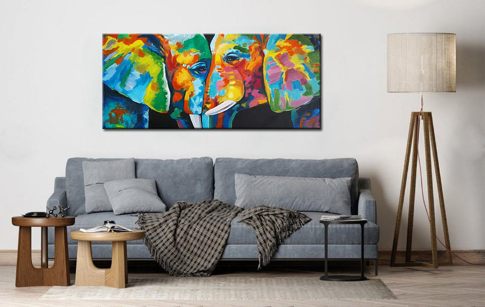 Olifanten Kleurrijk modern schilderij 160x70cm - Afbeelding 4