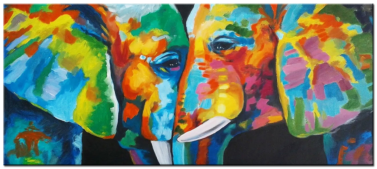 Olifanten Kleurrijk modern schilderij 160x70cm