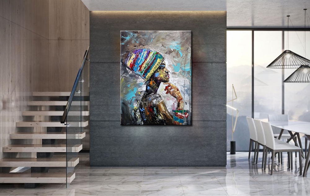 Vrouwen schilderij Kleurrijke Gedachte 90x120cm - Afbeelding 3