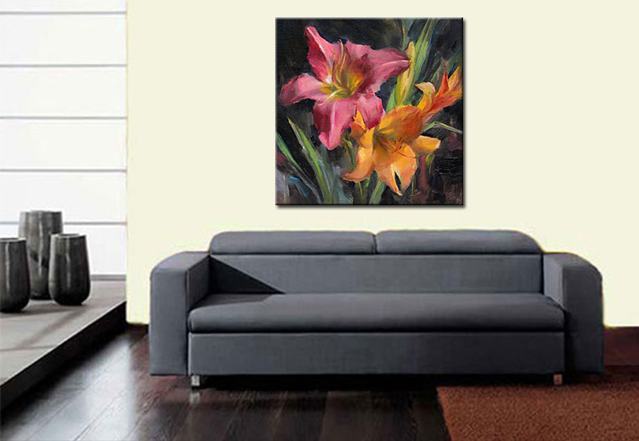 Bloemen schilderij Lelies in Bloei - Afbeelding 3