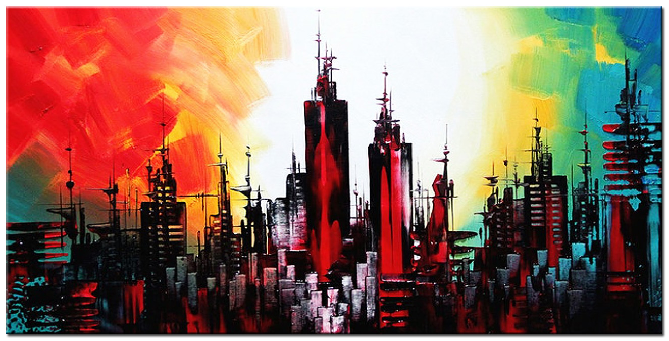 Skyline Avondrood modern groot schilderij
