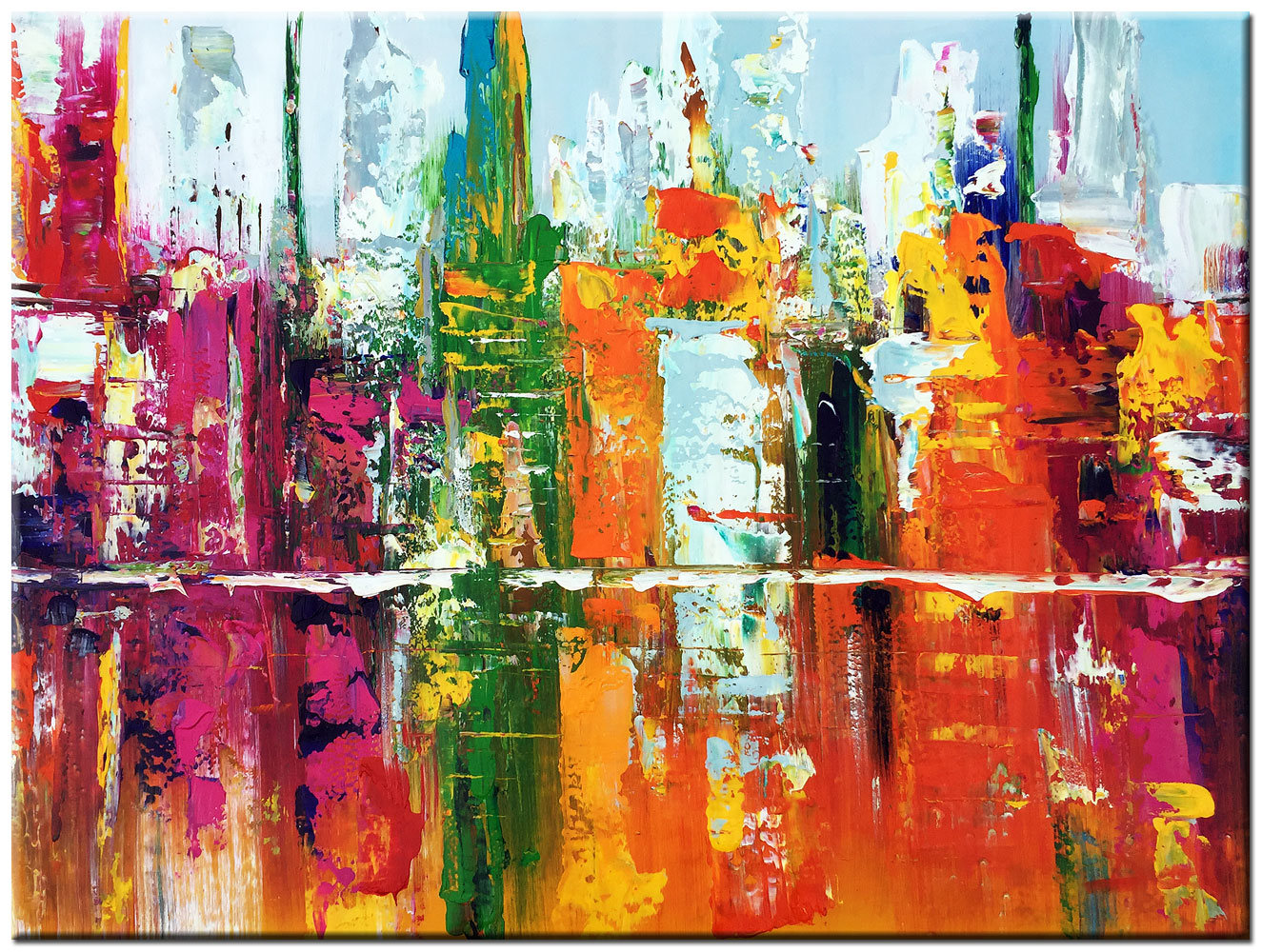 Kleurrijke stad abstract schilderij 120x90cm