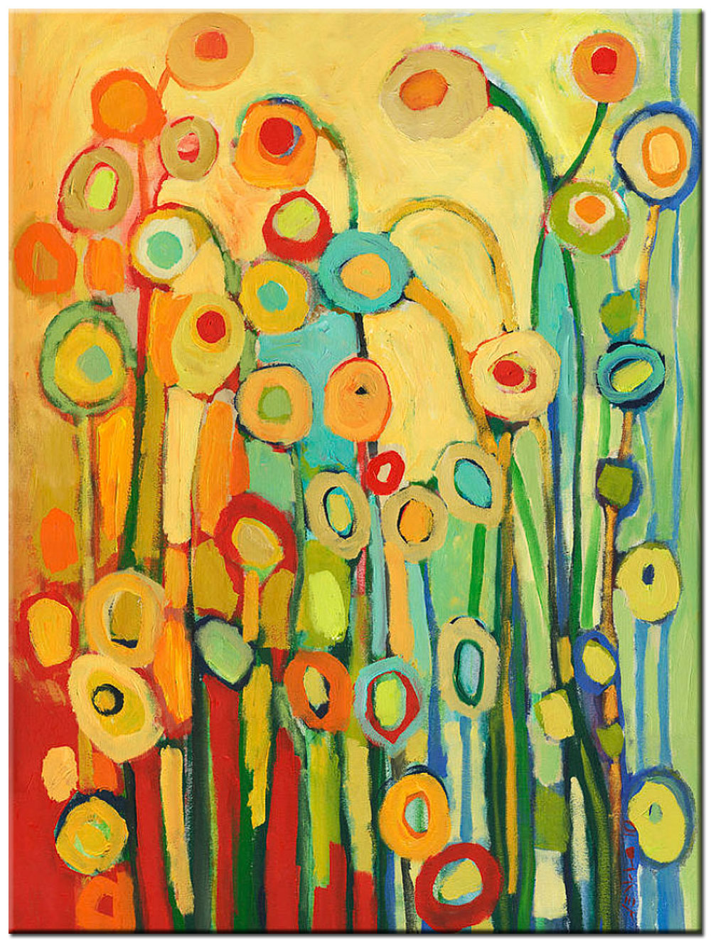 Bloemen schilderij Modern Veld in Kleuren 90x120cm