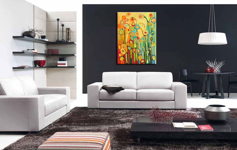 Bloemen schilderij Modern Veld in Kleuren 90x120cm - Afbeelding 4