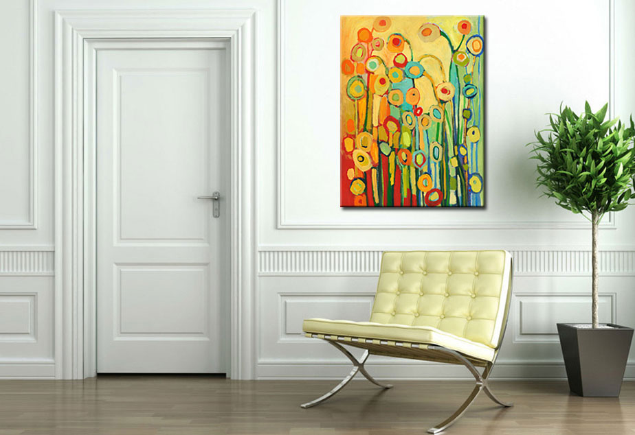Bloemen schilderij Modern Veld in Kleuren 90x120cm - Afbeelding 2
