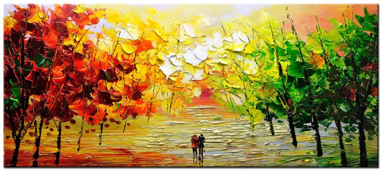 Figuratief schilderij Romantiek in kleur groot olieverf schilderij dik opgezet