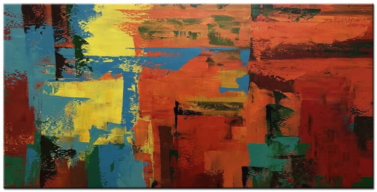 Schilderij Energie van Kleur – abstracte compositie in rood, oranje, geel, blauw en groen