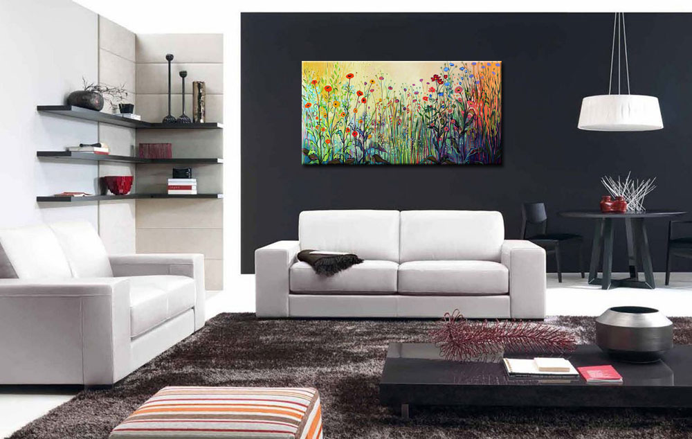 Bloemetjes in de Zomer modern schilderij 120x70cm - Afbeelding 4