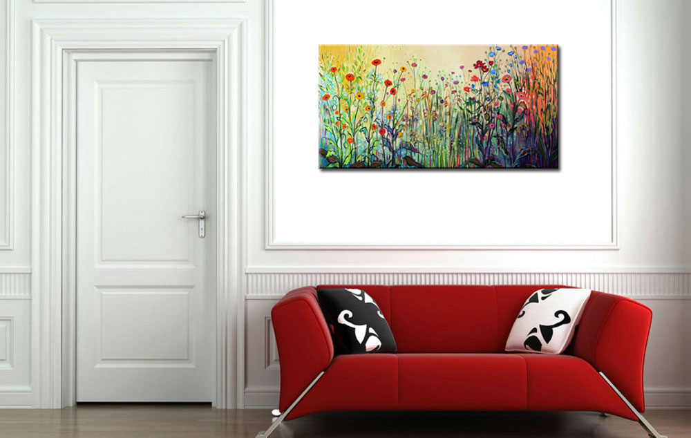 Bloemetjes in de Zomer modern schilderij 120x70cm - Afbeelding 3