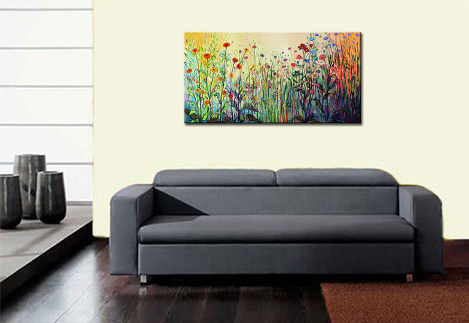 Bloemetjes in de Zomer modern schilderij 120x70cm - Afbeelding 2