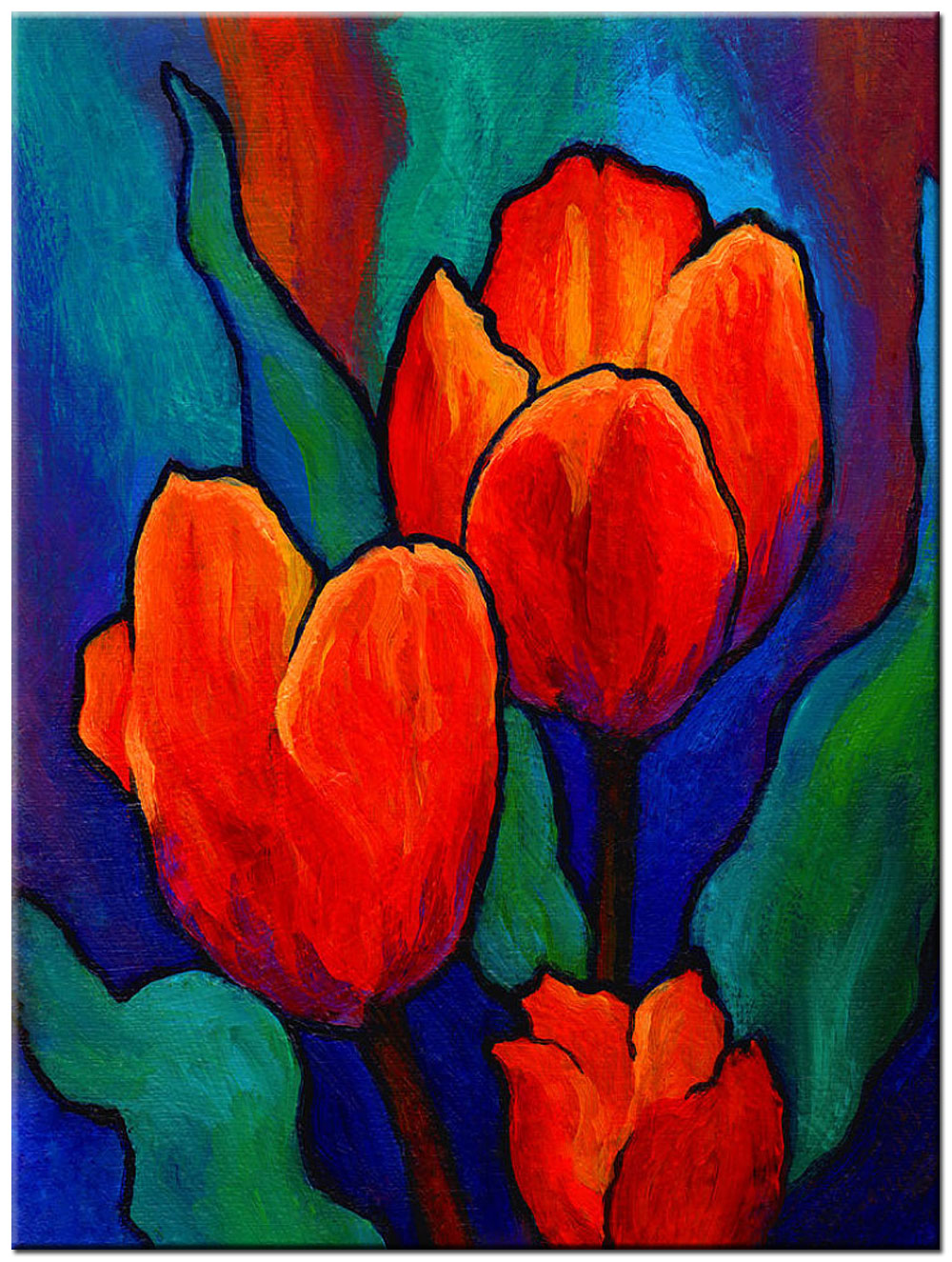 Bloemen schilderij Rode Tulpen Modern 90x120cm