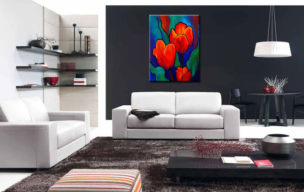 Bloemen schilderij Rode Tulpen Modern 90x120cm - Afbeelding 4