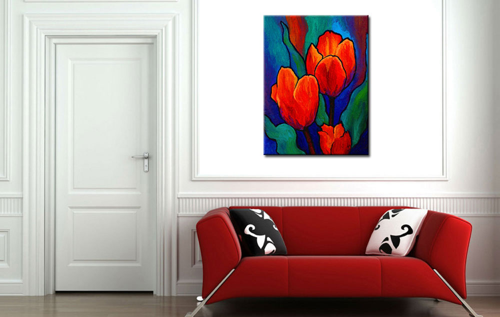 Bloemen schilderij Rode Tulpen Modern 90x120cm - Afbeelding 2